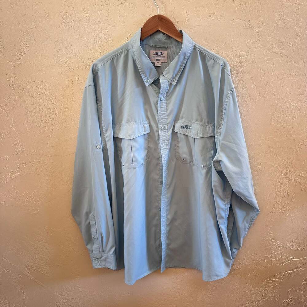 AFTCO American Fishing Tackle Co. Men's Vented Long Sleeve Fishing Shirt Blue 2X